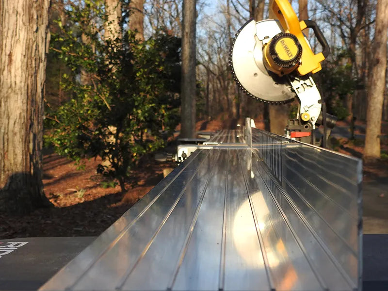 closeup of the miter saw with table/fence outdoor